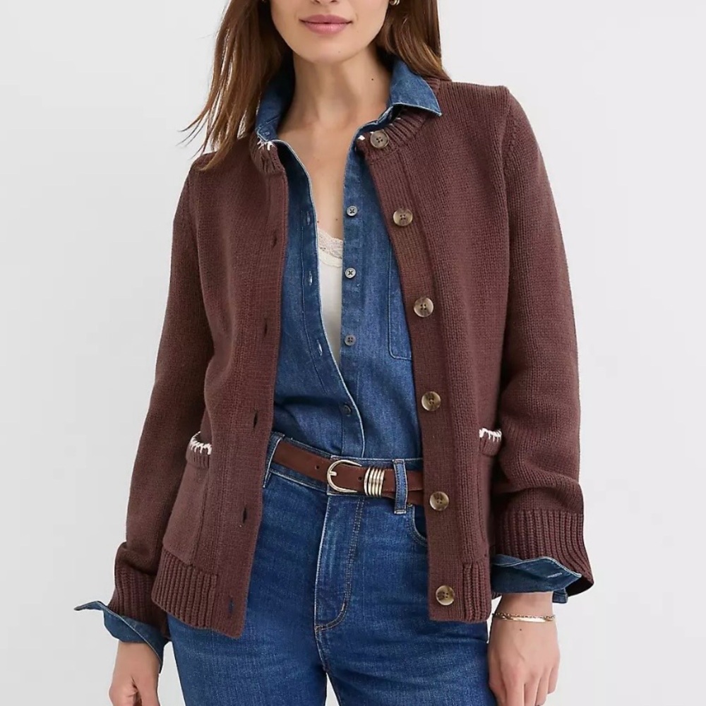 Ann Taylor LOFT Brown Cardigan With Patch Pocket Detailing